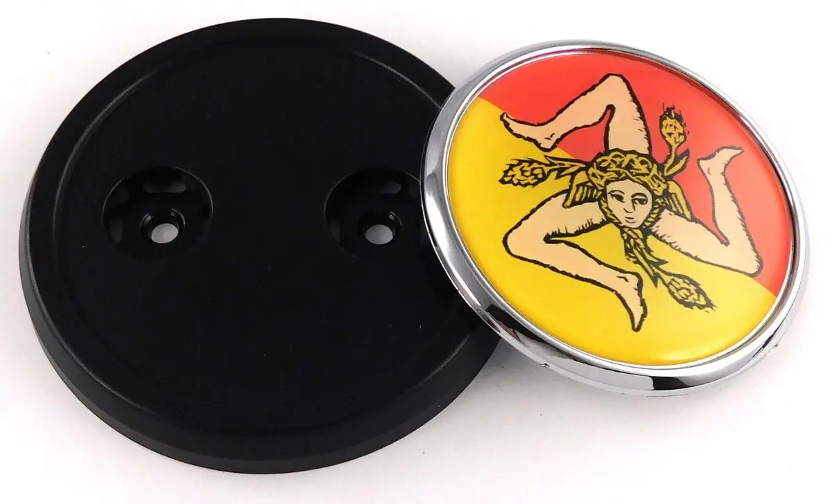 Sicily Italia Flag Car Truck Black Round Grill Badge 3.5" Grille Chrome Emblem 1