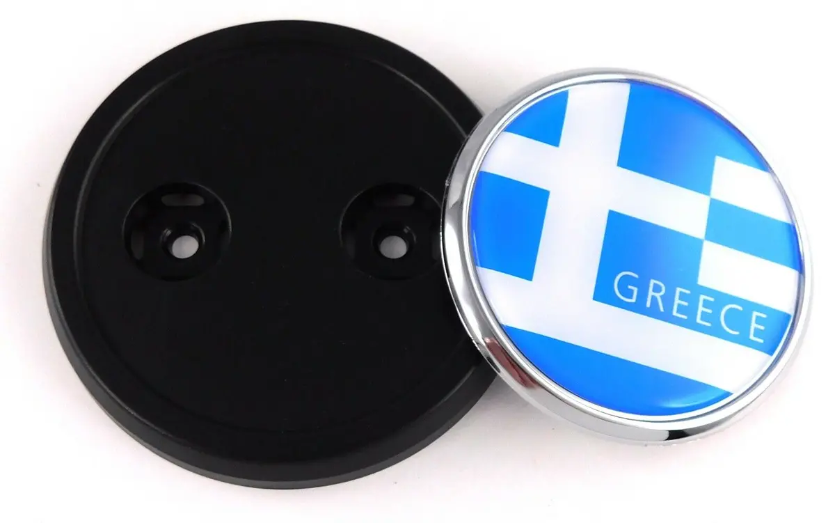 Greece Greek Flag Car Truck Black Round Grill Badge 3.5" Grille Chrome Emblem 1