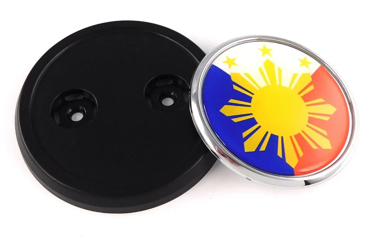 Philippines Flag Car Truck Black Round Grill Badge 3.5 Grille Chrome Emblem 1