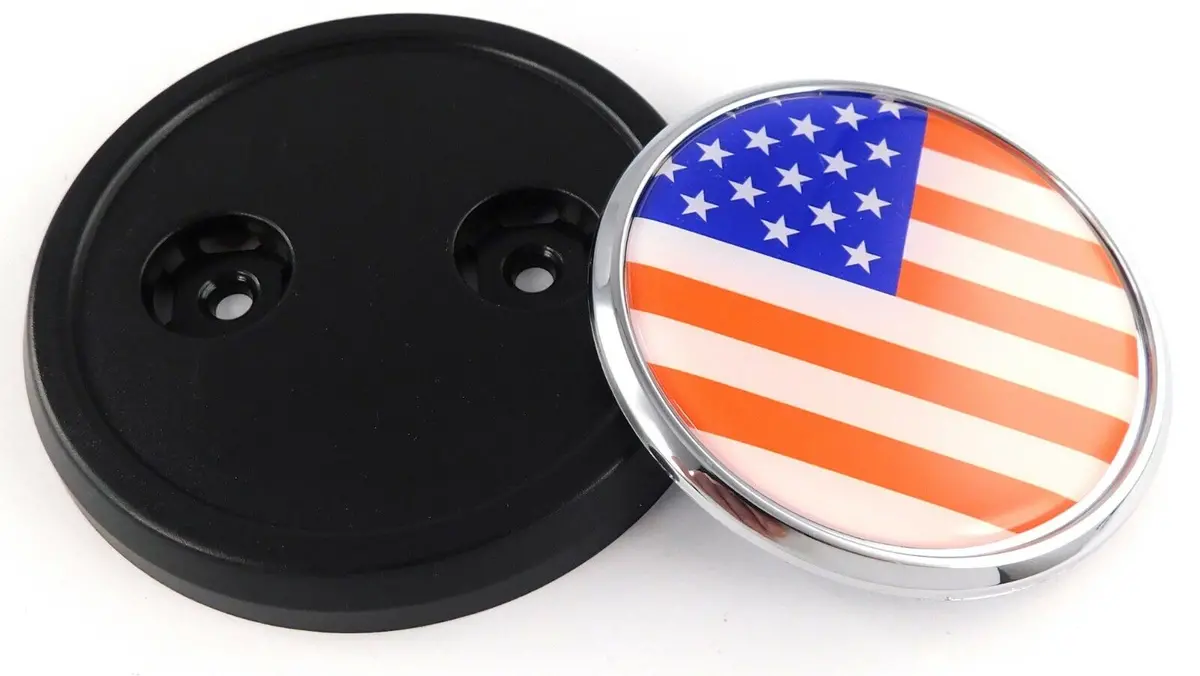 Usa American Flag Car Truck Grill Black Round Badge 3.5" Grille Chrome Emblem 1
