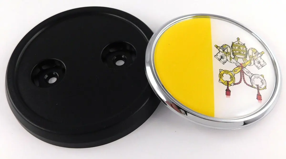 Vatican Flag Car Truck Grill Badge Black Round 3.5" Grille Chrome Emblem 1