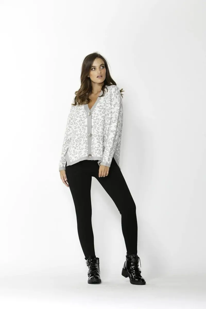 Sass - Snow Leopard Cardi - White/Grey 1