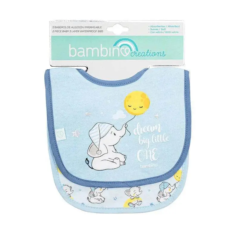 Set 2 Baberos Impermeables Azul Elefante Niño, Bambino 1