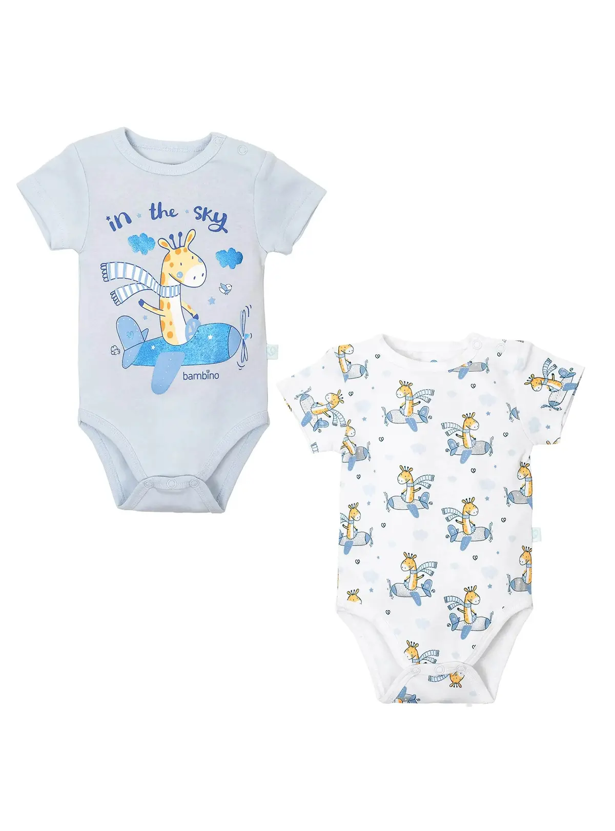 Set 2 Body Manga Corta Celeste Jirafa Niño 6-9M 1