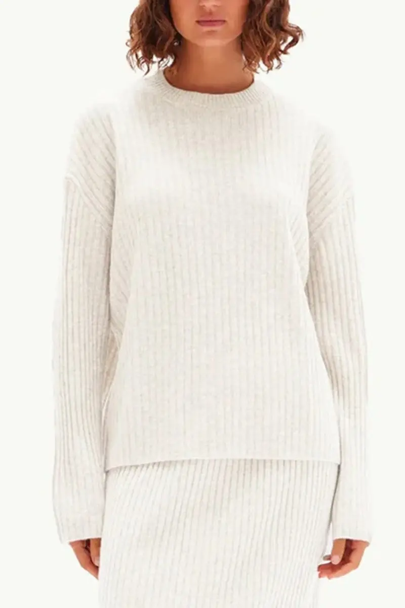 Assembly Label - Wool Cashmere Rib Long Sleeve Top - Cream 1