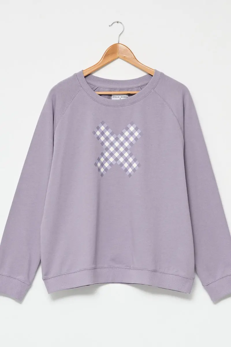 Stella + Gemma - Lavender Gingham Cross - Sweater 1