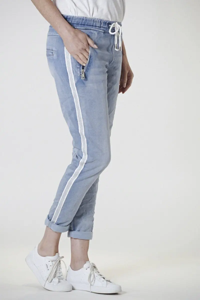 Italian Star - Denim Jogger - Light Wash With Silver Trim 1