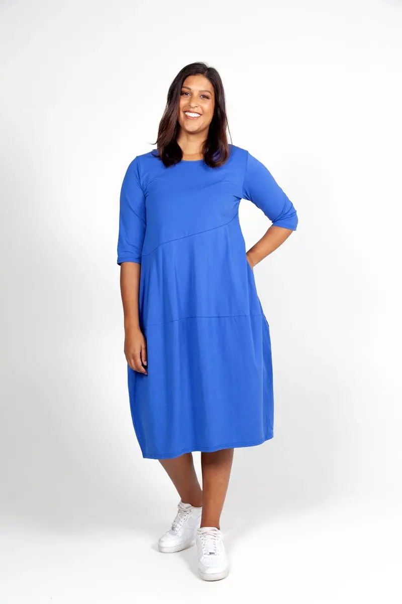Tirelli - 3/4 Sleeve Diagonal Seam Dress - Cornflower 1