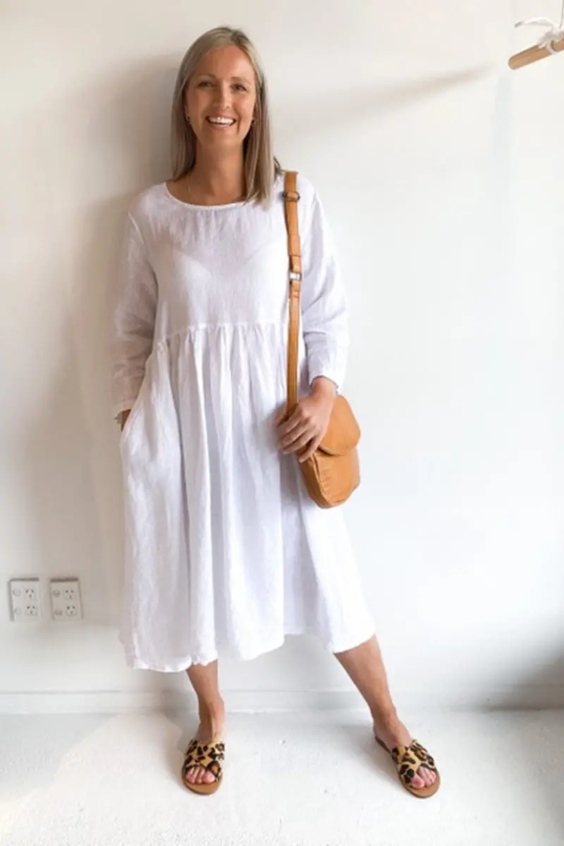 Montaigne Paris - Baggy Linen Dress - White 1