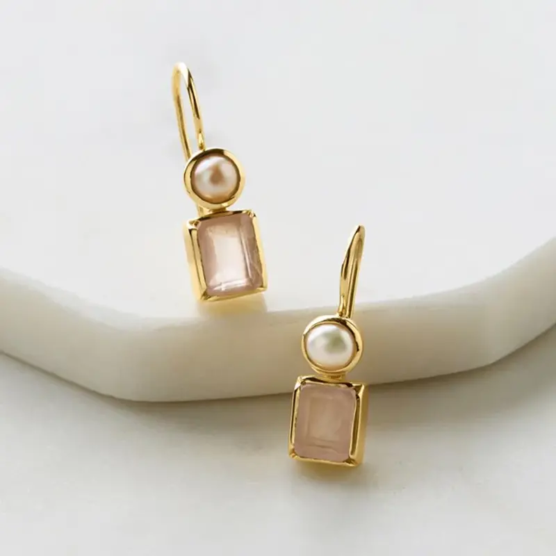 Zafino - Willow Earring - Rose Quartz & Pearl 1