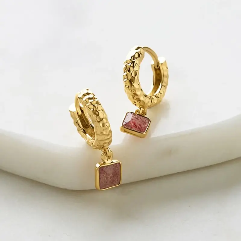 Zafino - Mikayla Hoop - Gold/Strawberry Quartz 1
